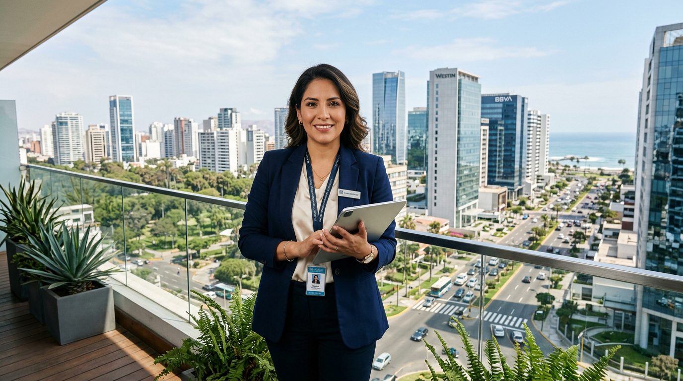 Ejecutiva de cuenta Housing SAC atendiendo edificios en San Isidro, Lima